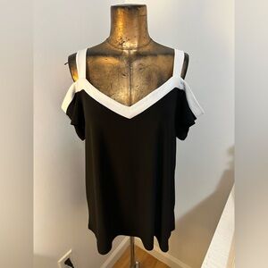 INC International Concepts Black Camisole with White V-Neck Trim